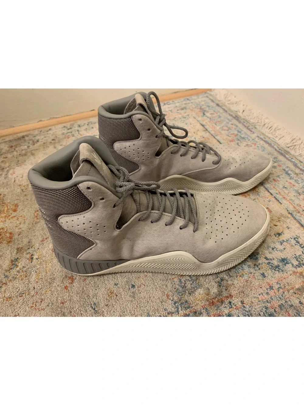 adidas Men's Light Gray Suede High-Top Sneakers